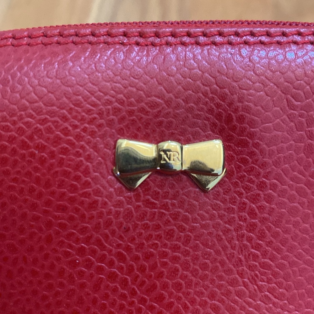 - Nina Ricci Pouch Gold Bow Red Leather